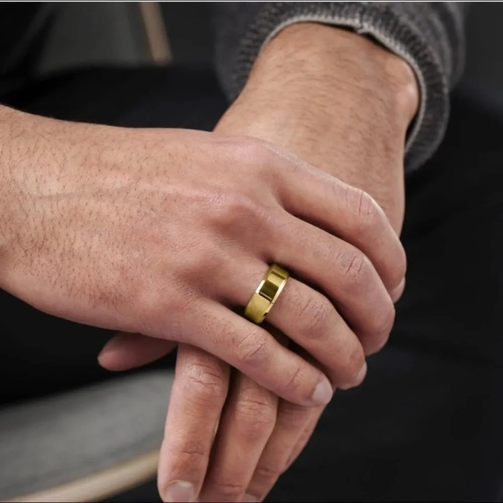 NEW Stainless Steel Gold Plated Wedding Ring 8mm Band Unisex Men Women
